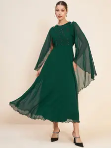 Antheaa Green Slit Sleeves Embellished Detail Maxi Dress