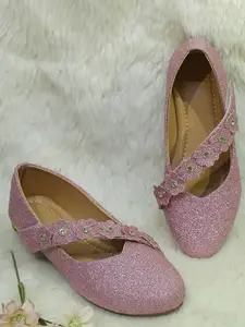 BAESD Girls Textured Ballerinas with Floral Embellished Flats