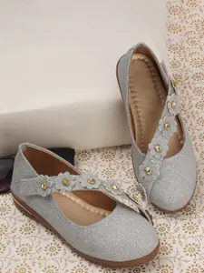 BAESD Girls Textured Ballerinas with Floral Embellished Flats