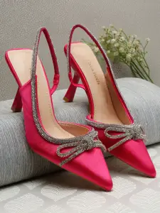 Flat n Heels Embellished Slingback Pointed Toe Slim Heels