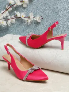 Flat n Heels Embellished Pointed Toe Slim Slingback Heels With Buckles