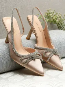 Flat n Heels Pointed Toe Embellished Stiletto Pumps With Backstrap