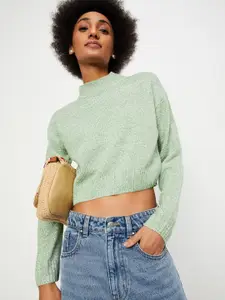 max High Neck Cable Knit Acrylic Crop Pullover