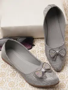 BAESD Girls Textured Ballerinas with Bows Flats