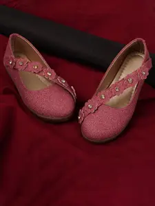 BAESD Girls Textured Ballerinas with Floral Embellished Flats