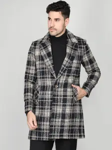 Dlanxa Checked Notched Lapel Single-Breasted Tweed Overcoat