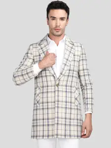 Dlanxa Checked Notched Lapel Long Sleeves Longline Tweed Over Coat