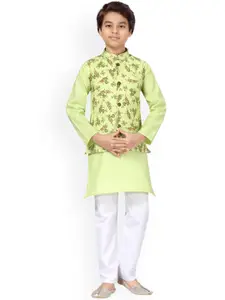 BAESD Boys Mandarin Collar Pure Cotton Straight Kurta With Pyjamas & Nehru jacket
