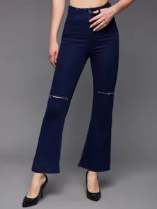 Miss Chase Women Bootcut High-Rise Slash Knee Stretchable Jeans