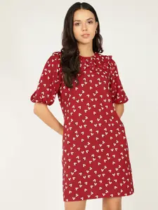 DressBerry Floral Printed Puff Sleeve A-Line Dress