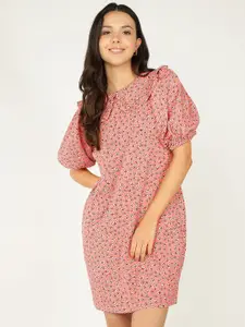 DressBerry Floral Printed Puff Sleeve Sheath Dress