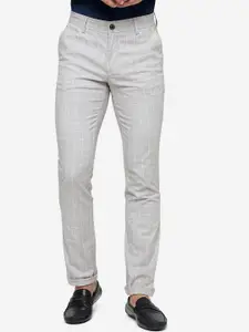 JADE BLUE Men Checked Slim Fit Pure Cotton Trousers