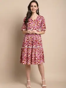 KALINI Floral Printed Fit & Flare Maternity Feeding Dress