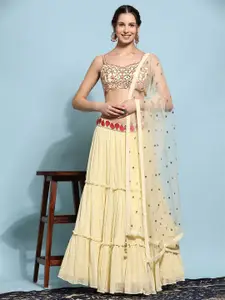 JUST FASHION Embroidered Thread Work Ready To Wear Lehenga & Blouse With Dupatta