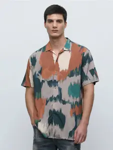 SELECTED Abstract Printed Cuban Collar Casual Shirt