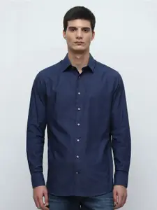 SELECTED Blue Slim Fit Spread Collar Cotton Casual Shirt