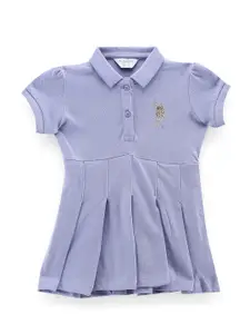 U.S. Polo Assn. Kids Girls Shirt Collar Pure Cotton Fit & Flare Dress
