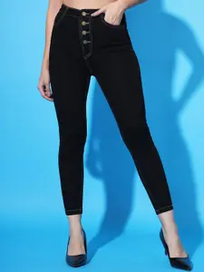 GUTI Women Skinny Fit Clean Look Stretchable Cropped Cotton Jeans