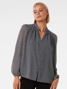 Forever New Geometric Print High Neck Puff Sleeves Shirt Style Top