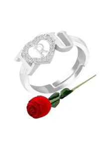 MEENAZ Silver-Plated CZ Studded Adjustable Finger Ring