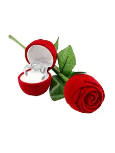 MEENAZ Silver Plated D Alphabet Finger Ring With Rose Box