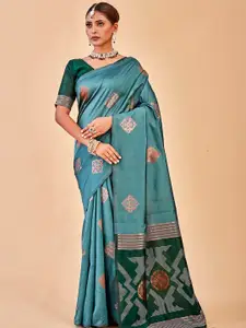 Anouk Turquoise Blue & Green Ethnic Motifs Woven Design Saree