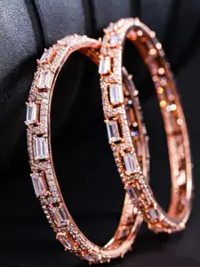 Nathany Jewels Set Of 2 Rose Gold-Plated AD Studded Bangles