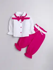 M'andy Girls Shirt Collar Pure Cotton Top with Trousers