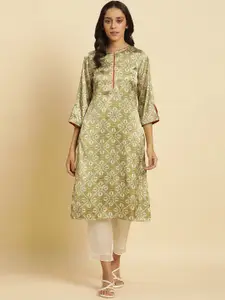 W Ethnic Motifs Printed Straight Regular Kurta
