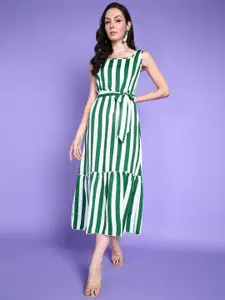 Popwings Striped Belted A Line Dress