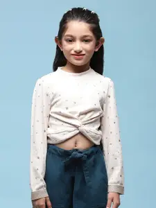 Biba Girls Conversational Printed Long Sleeves Cut-outs Crop Top