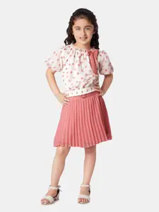 Peppermint Girls Polka Dots Printed Top with Skirt