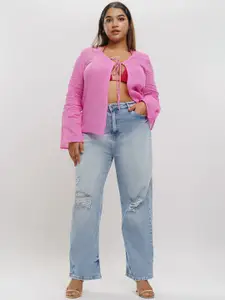 FREAKINS Women Straight Fit High Rise Mildly Distressed Heavy Fade Stretchable Jeans