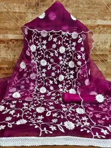 APNISHA Ethnic Motifs Embroidered Organza Unstitched Dress Material