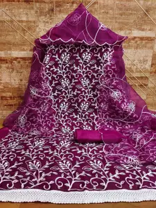 APNISHA Floral Embroidered Organza Unstitched Dress Material