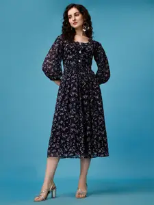 KALINI Floral Printed Fit & Flare Midi Dress