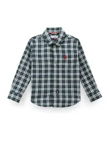 U.S. Polo Assn. Kids Boys Classic Tartan Checks Spread Collar Cotton Casual Shirt