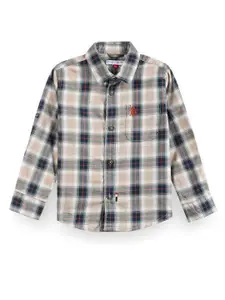 U.S. Polo Assn. Kids Boys Classic Tartan Checked Roll-Up Sleeves Pure Cotton Casual Shirt