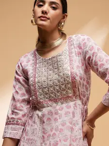 all about you Ethnic Motifs Printed & Embroidered Cotton Ethnic Dress