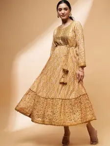 all about you Ethnic Motifs Printed Sequined Cotton Ethnic Midi Dress