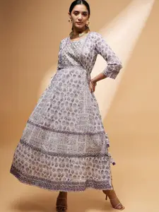 all about you Ethnic Motifs Printed Sequined Cotton Ethnic Midi Dress