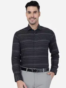 METAL Horizontal Striped Slim Fit Pure Cotton Formal Shirt