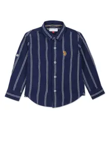 U.S. Polo Assn. Kids Boys Classic Vertical Stripes Spread Collar Cotton Casual Shirt