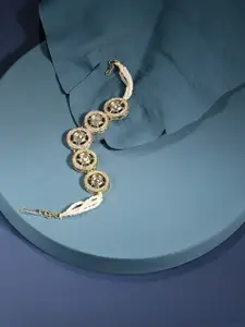 Zaveri Pearls Gold Plated Stone Studded & Beaded Link Bracelet