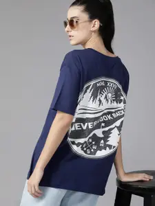 Roadster Women Printed Drop-Shoulder Sleeves Pure Cotton T-shirt