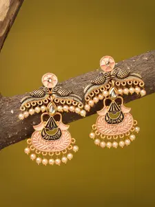ADIVA Gold-Plated Peacock Shaped Drop Earrings