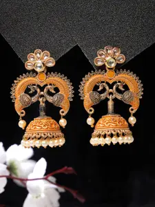 ADIVA Gold-Plated Peacock Shaped Jhumkas