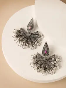 ADIVA Silver-Plated Floral Drop Earrings