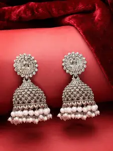 ADIVA Silver-Plated AD Stone & Pearls Dome Shaped Jhumkas