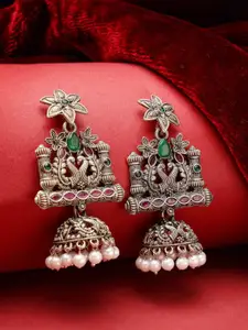 ADIVA Silver-Plated Peacock Shaped Jhumkas